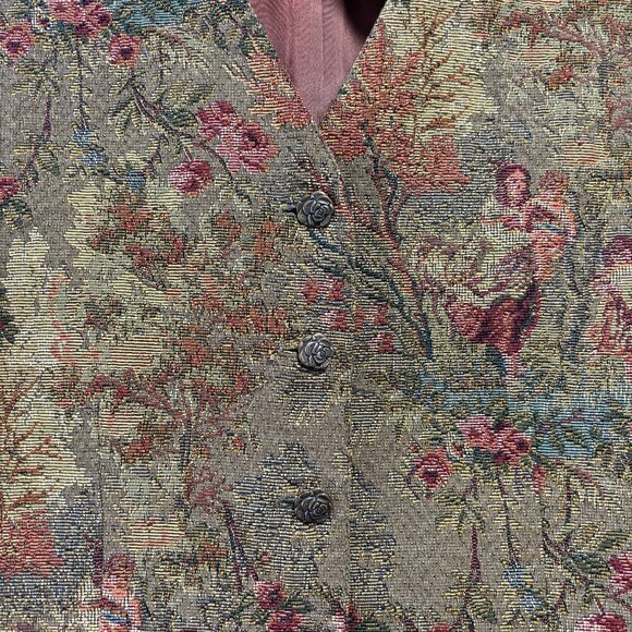 Vintage Tristan & Iseut Floral Victorian-Inspired Tapestry Vest Multicolor - Picture 6 of 12